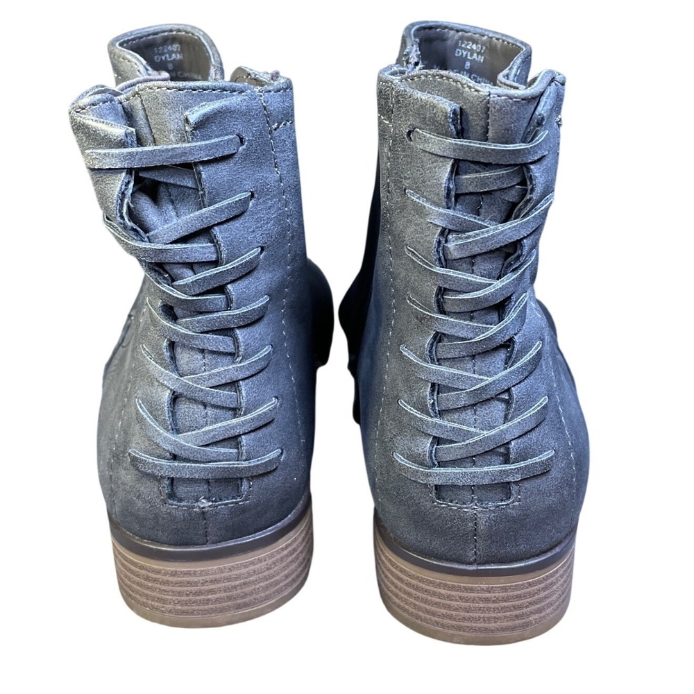 Grey Suede Ankle Boots Women‎ Sz 8 Stacked Heel Booties Whipstitch Detail Zipper